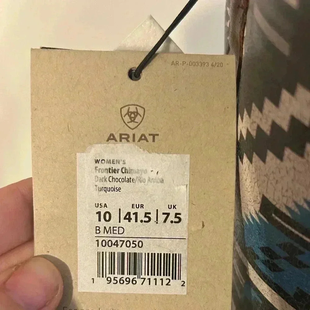 Ariat Brown Leather & Blue Patterned Western Combat Boots - Picture 5 of 5